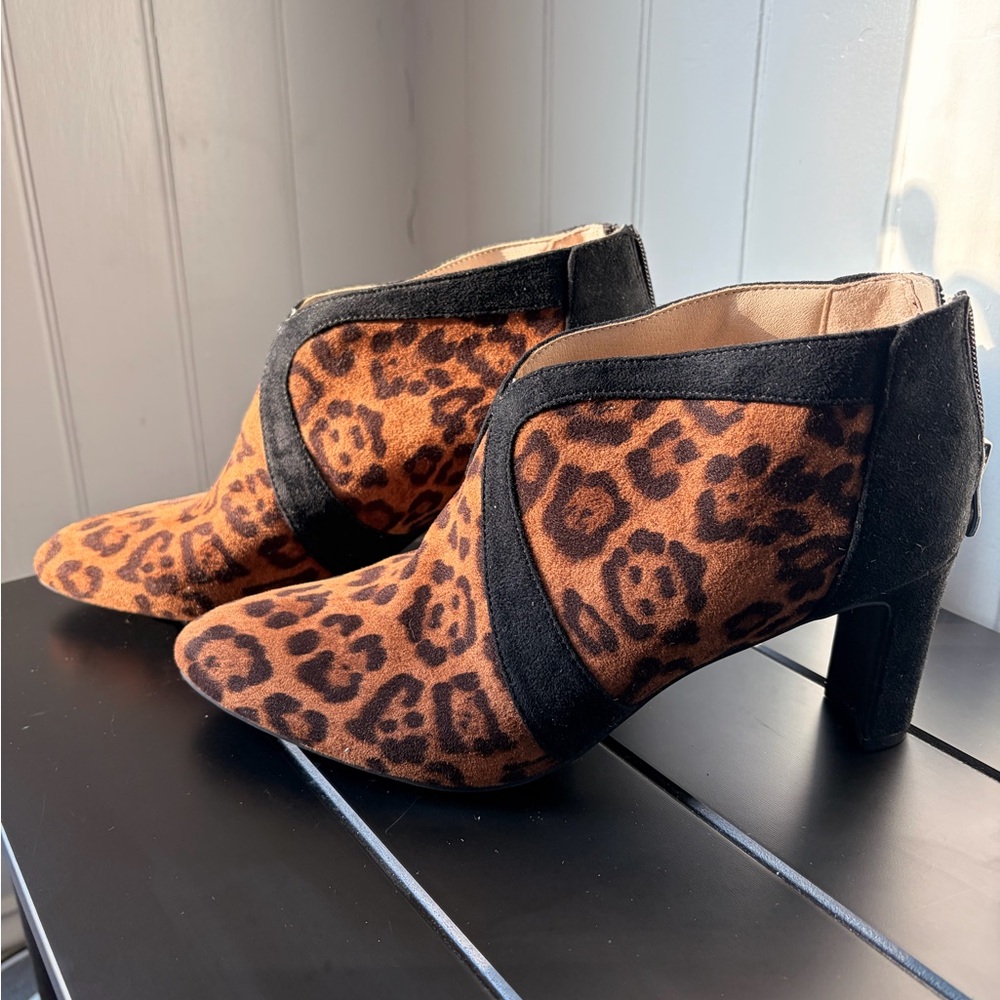 Life Stride Leopard Print Ankle Booties in Brown and Black